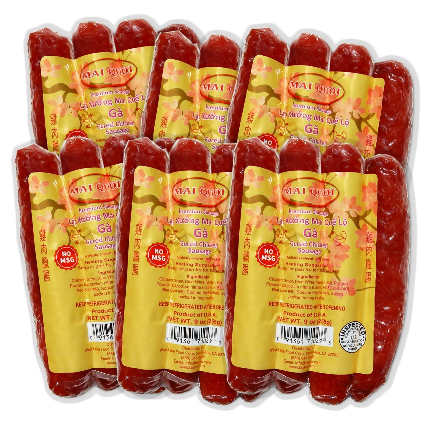 6 packs PREMIUM CHICKEN CURED SAUSAGE LAP XUONG GA (No MSG) Made in the USA…